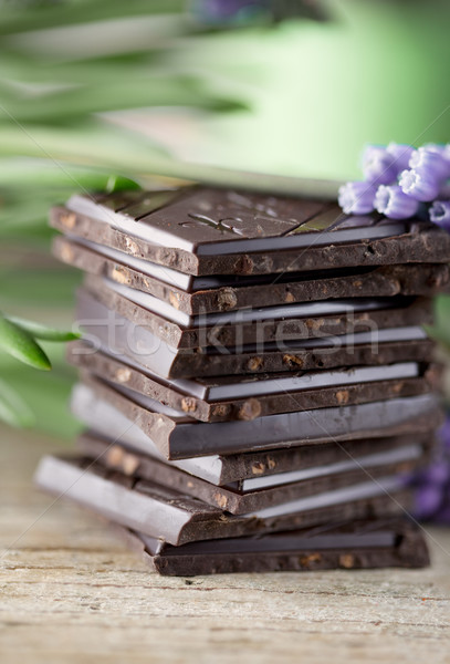 Boglya csokoládé dekoratív fa deszka virág kék Stock fotó © nailiaschwarz