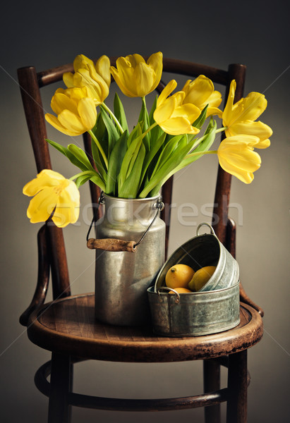 Stock foto: Still-Leben · gelb · Tulpen · schönen · hellen · alten