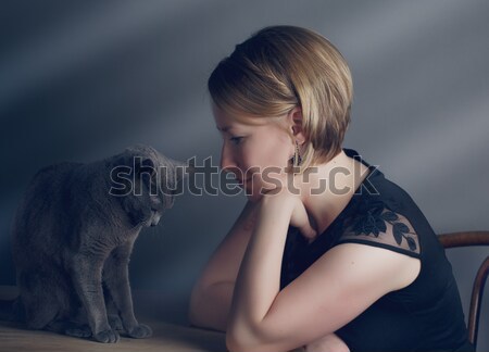 Woman and Cat Stock photo © nailiaschwarz