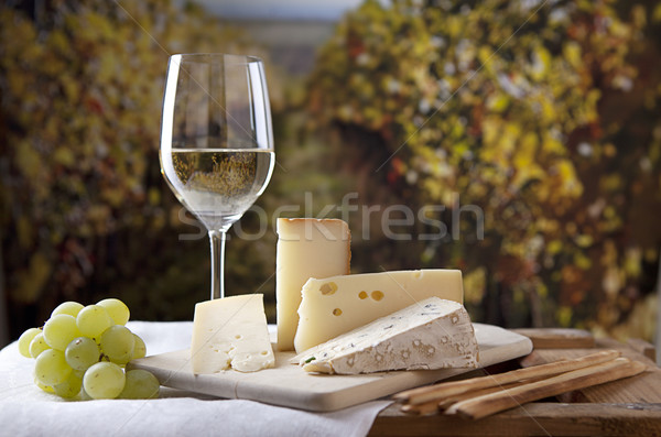 Stock foto: Käse · Wein · drei · Französisch · Glas · Weißwein