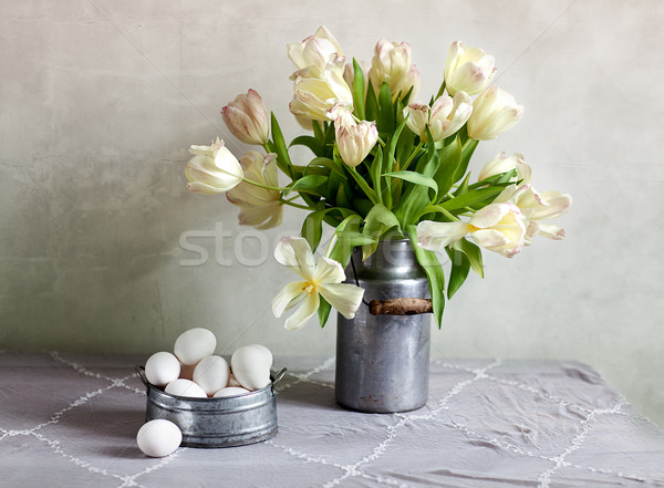 Stock foto: Tulpen · Eier · Still-Leben · alten · Milch · kann