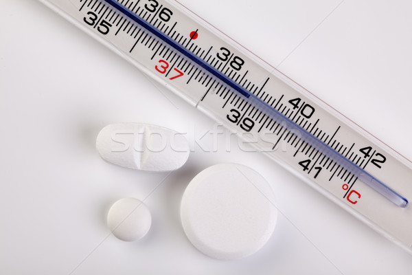 Stock foto: Fieber · Thermometer · Temperatur · Celsius · weiß