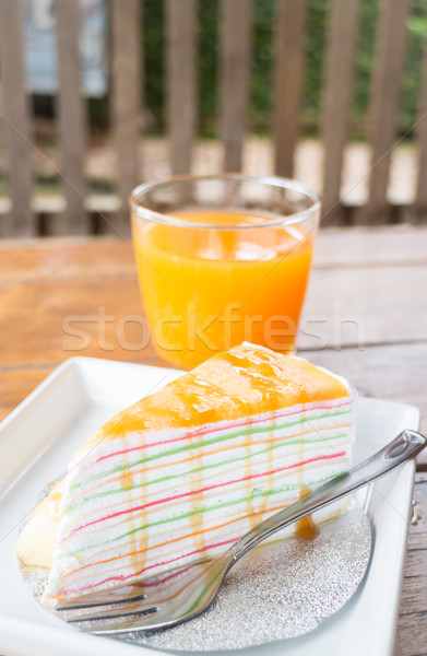 Plátano caramelo crepe torta frescos jugo de naranja Foto stock © nalinratphi