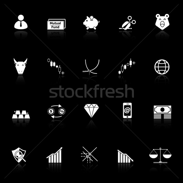 Stock market icons with reflect on black background Stock photo © nalinratphi