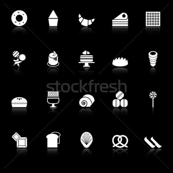 Variety bakery icons with reflect on black background Stock photo © nalinratphi