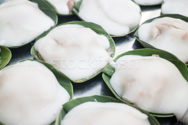 Thai dessert sweet coconut milk on banana leaf Stock photo © nalinratphi