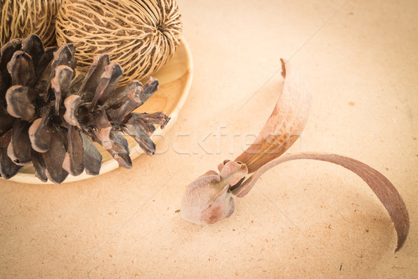 Mix of dried plant ornament on wooden background Stock photo © nalinratphi