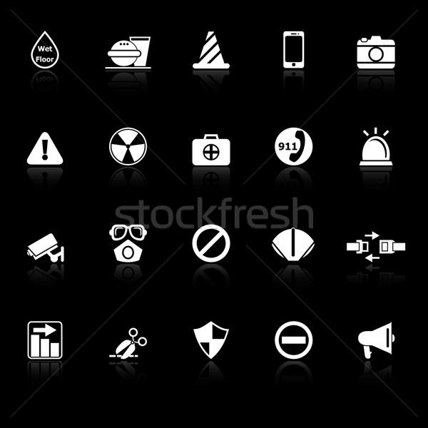 General useful icons with reflect on black background Stock photo © nalinratphi