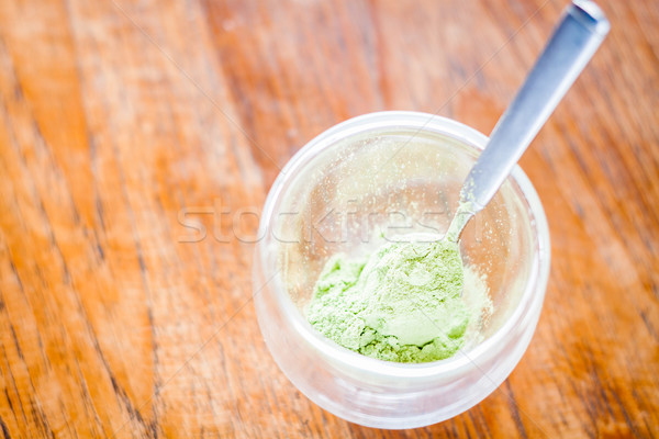Spoon of green tea powder up close Stock photo © nalinratphi