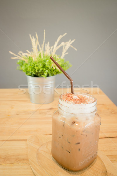 Stockfoto: Mokka · drinken · houten · tafel · voorraad