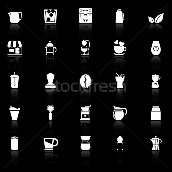Coffee and tea icons with reflect on black background Stock photo © nalinratphi
