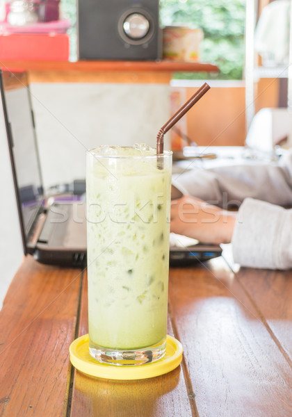 Glass of iced green tea latte Stock photo © nalinratphi
