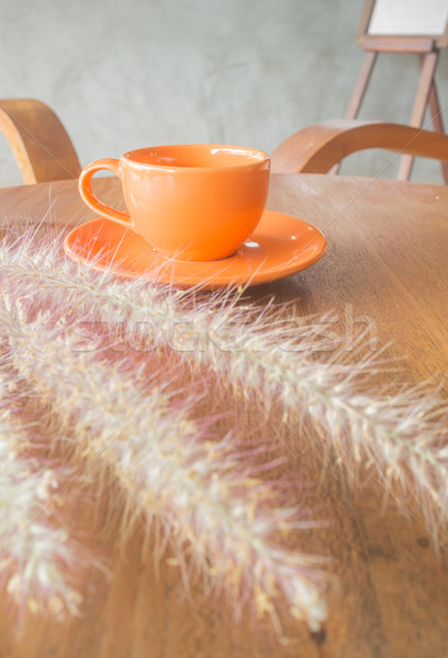 Stockfoto: Hot · koffiekopje · houten · tafel · voorraad · foto · voedsel