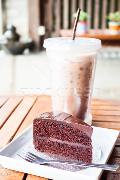 Delicious meal with iced coffee and chocolate cake  Stock photo © nalinratphi