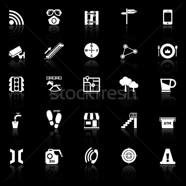 Pathway related icons with reflect on black background Stock photo © nalinratphi