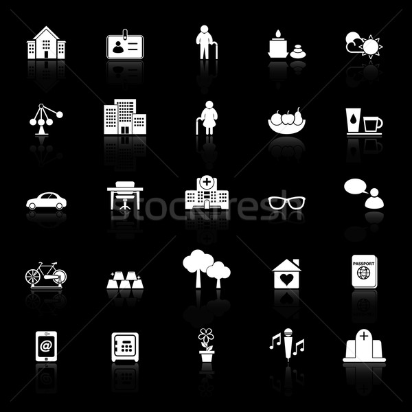 Retirement community icons with reflect on black background Stock photo © nalinratphi