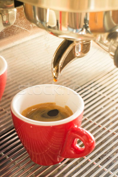 Fresh brew hot coffee from espresso machine with vintage filter  Stock photo © nalinratphi