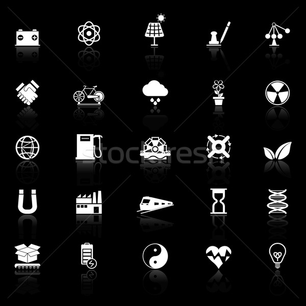 Renewable energy icons with reflect on black background Stock photo © nalinratphi