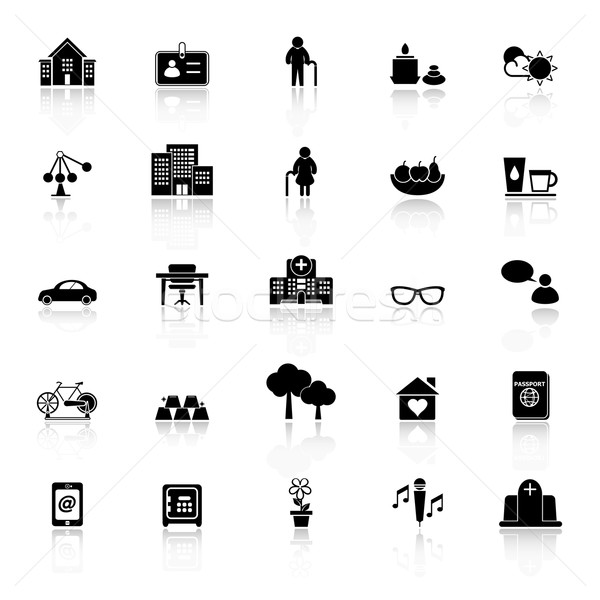 Retirement community icons with reflect on white background Stock photo © nalinratphi