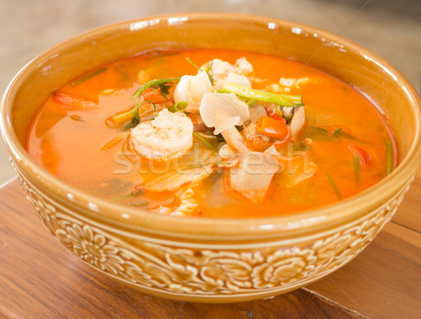 Tom Yum Kung thai spicy seafood soup Stock photo © nalinratphi