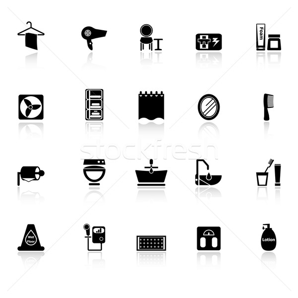 Stock photo: Bathroom icons with reflect on white background