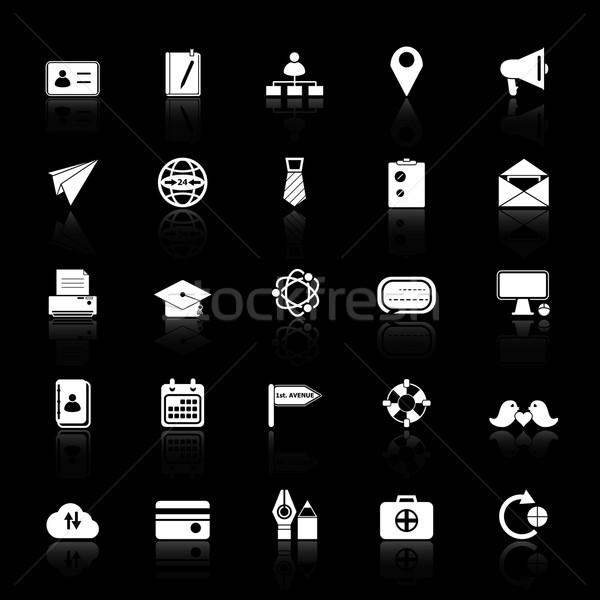 Contact connection icons with reflect on black background Stock photo © nalinratphi