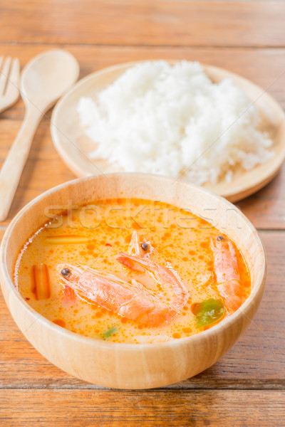 Spicy soup and jasmine rice thai easy meal Stock photo © nalinratphi