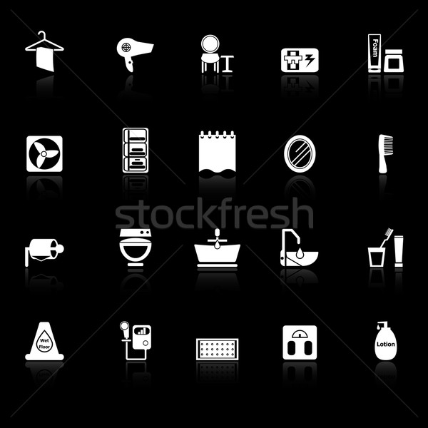 Bathroom icons with reflect on black background Stock photo © nalinratphi