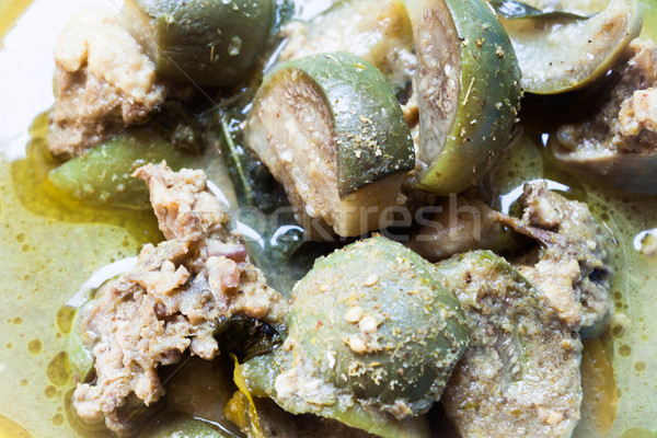 Spicy green curry with chicken and eggplant Stock photo © nalinratphi
