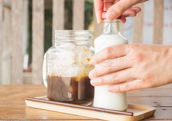 Foto stock: Caseiro · gelado · café · ingrediente · mesa · de · madeira · estoque