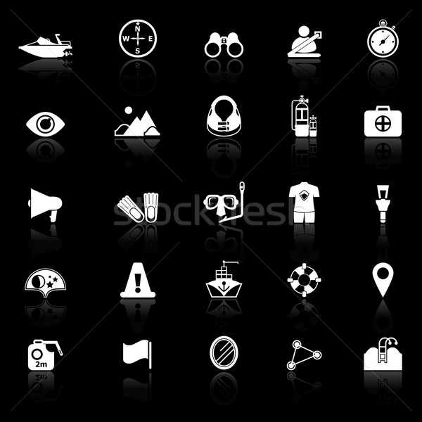Waterway related icons with reflect on black background Stock photo © nalinratphi