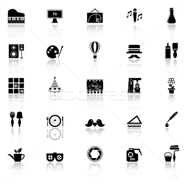 Art activity icons with reflect on white background Stock photo © nalinratphi