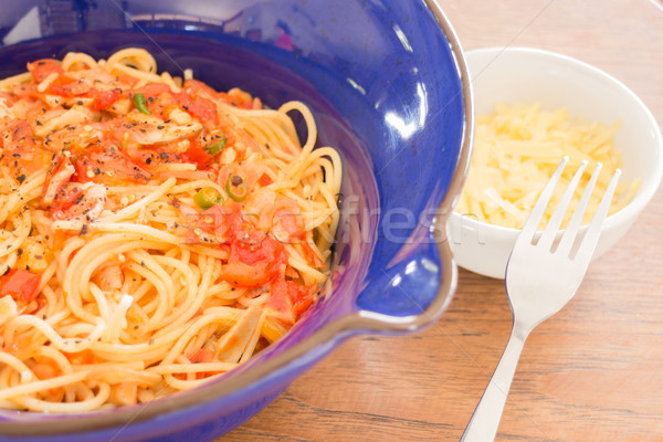 Italian pasta with ham, tomato and champignon mushrooms Stock photo © nalinratphi