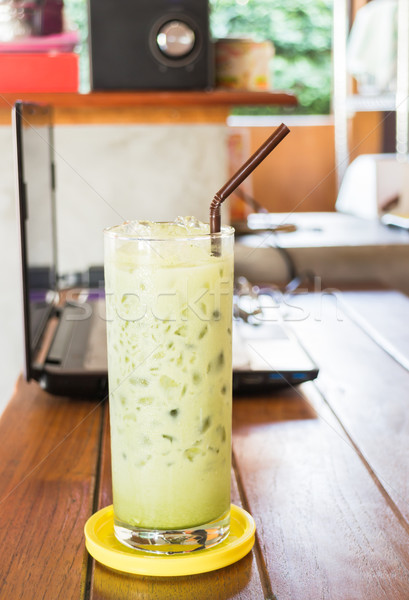 Glass of iced green tea latte Stock photo © nalinratphi