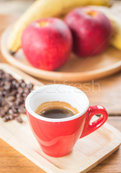 Stock photo: Fresh brewed hot espresso with roasted bean