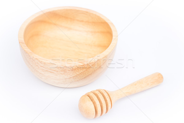 Stock photo: Wooden bowl and dipper on white background