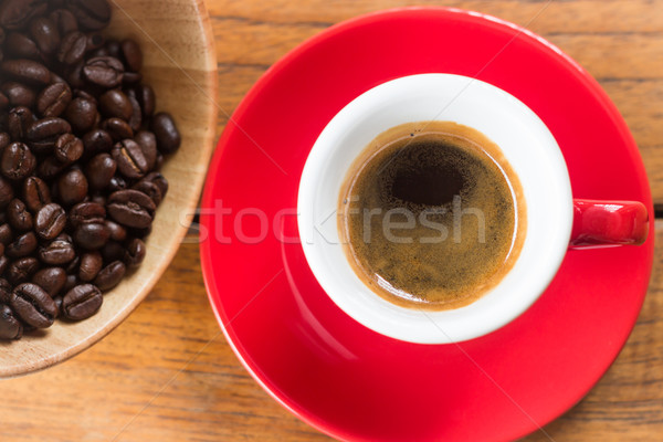 Stock photo: Fresh brewed hot espresso in red cup
