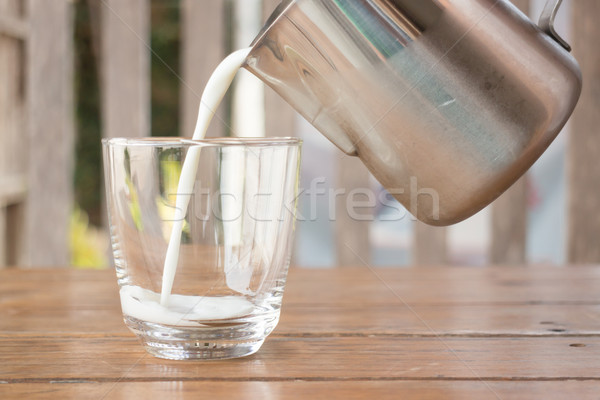 Pour milk from a pitcher into a glass Stock photo © nalinratphi