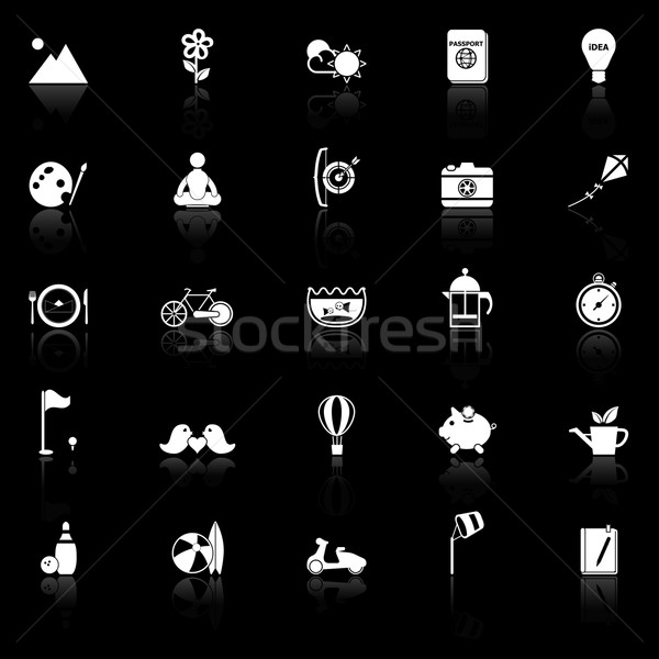 Slow life activity icons with reflect on black background Stock photo © nalinratphi