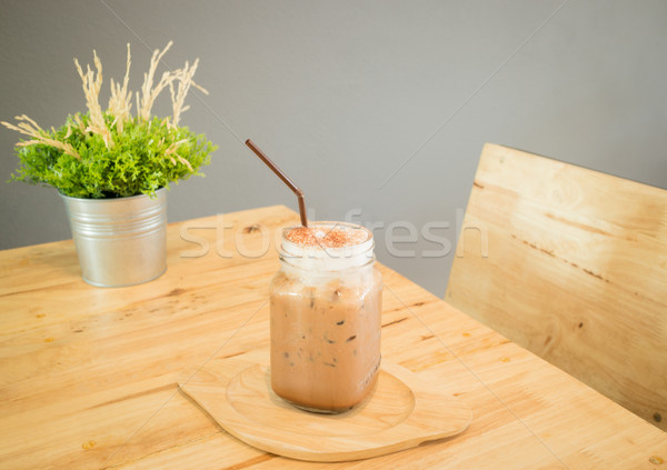 Mokka pić drewniany stół czas Zdjęcia stock © nalinratphi