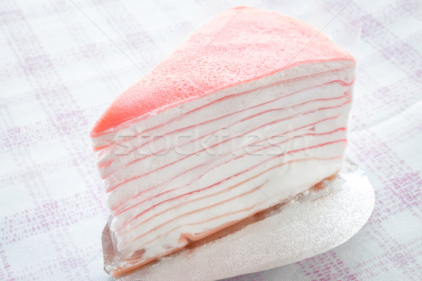 Stock photo: Close up delicious pink crepe cake 