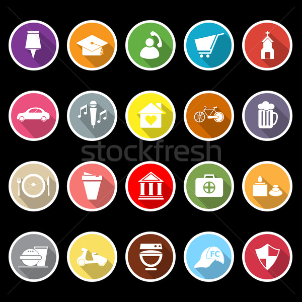 Map sign and symbol flat icons with long shadow Stock photo © nalinratphi