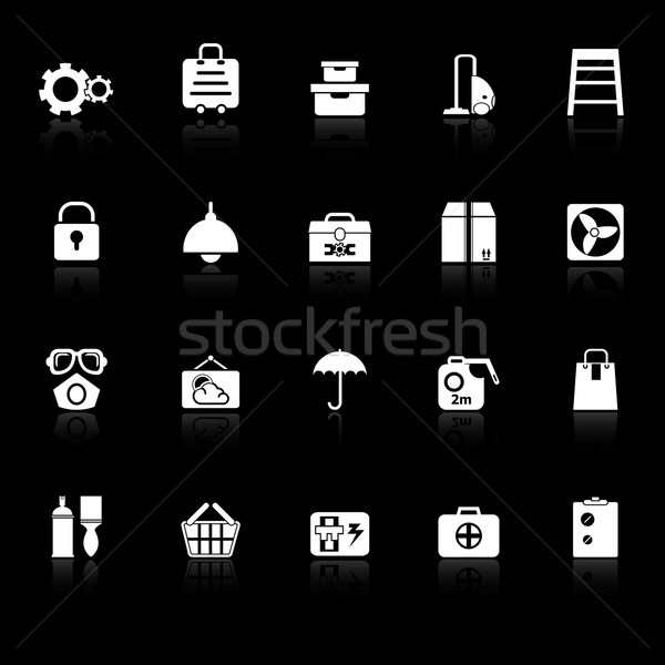 Home storage icons with reflect on black background Stock photo © nalinratphi