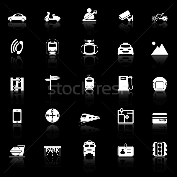 Land transport related with reflect icons on black background Stock photo © nalinratphi