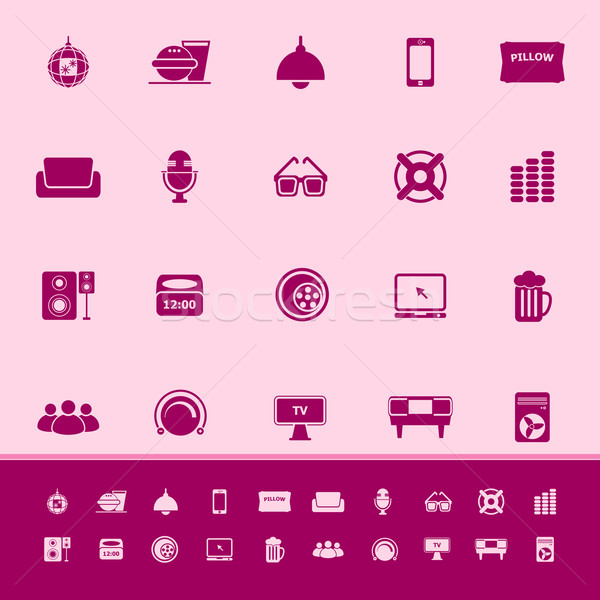 Home theater color icons on pink background Stock photo © nalinratphi