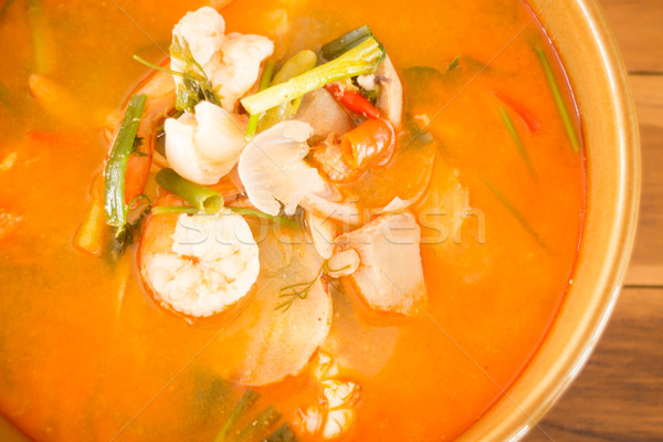 Tom Yum Kung thai spicy seafood soup Stock photo © nalinratphi