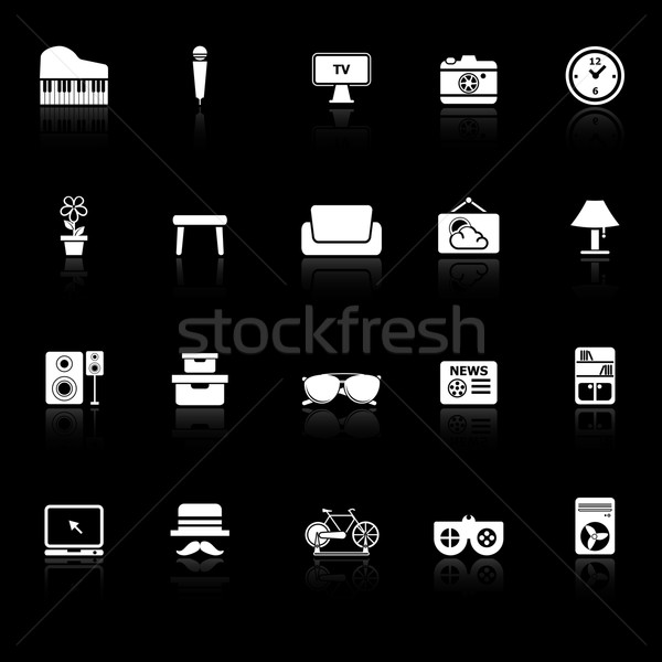 Living room icons with reflect on black background Stock photo © nalinratphi