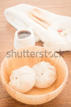 Chinese har gao dim sum dumplings on wooden plate Stock photo © nalinratphi