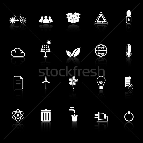 Ecology icons with reflect on black background Stock photo © nalinratphi