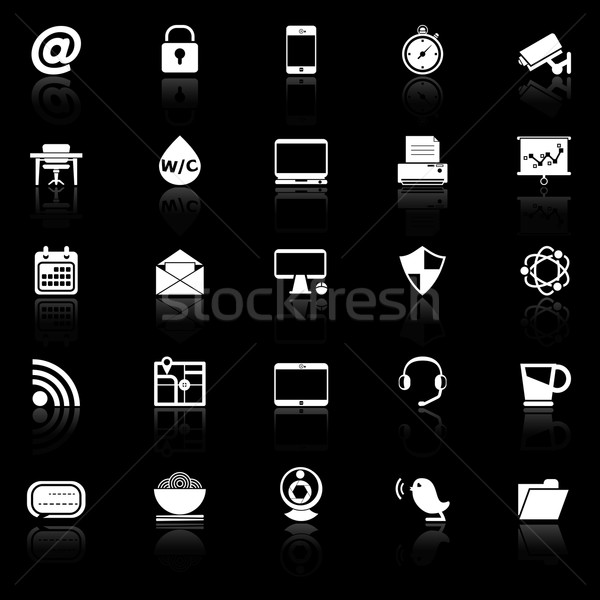 Stock photo: Internet cafe icons with reflect on black background